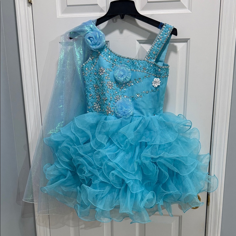 Custom made Blue Kids Dress with Floral Accents